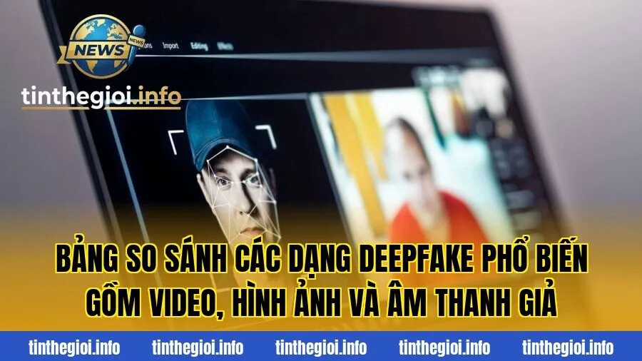 Bảng so sánh các dạng Deepfake phổ biến gồm video, hình ảnh và âm thanh giả