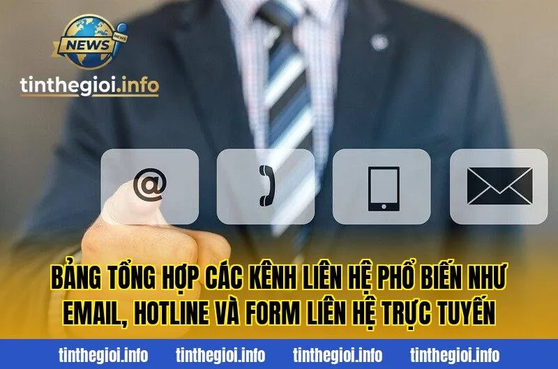 Bảng tổng hợp các kênh liên hệ phổ biến như email, hotline và form liên hệ trực tuyến